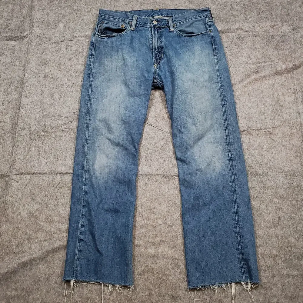 Polo Ralph Lauren Jeans Mens 32x28 Raw Hem Cut Off Medium Wash Classic Fit Denim